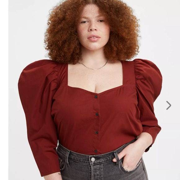 Levi's Tops - Cottagecore Coquette Levi’s Puff Sleeve Rust Buttondown FallGirl Blouse Size M🧡